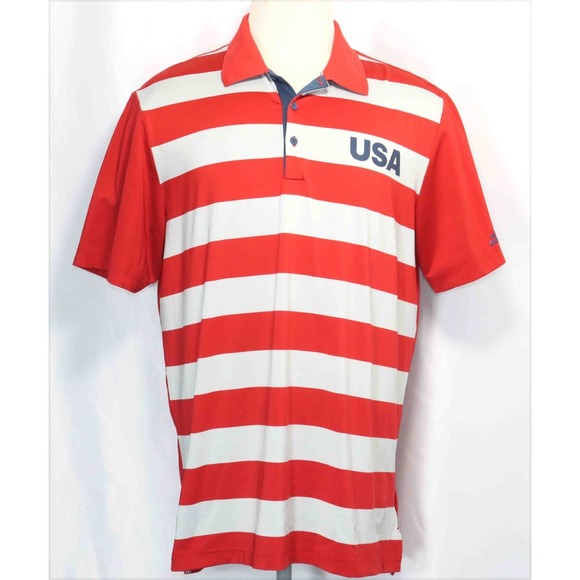 adidas Other - Adidas Official USA Olympics Red Gray Ultimate 365 Rugby Stripe Polo Mens Size L